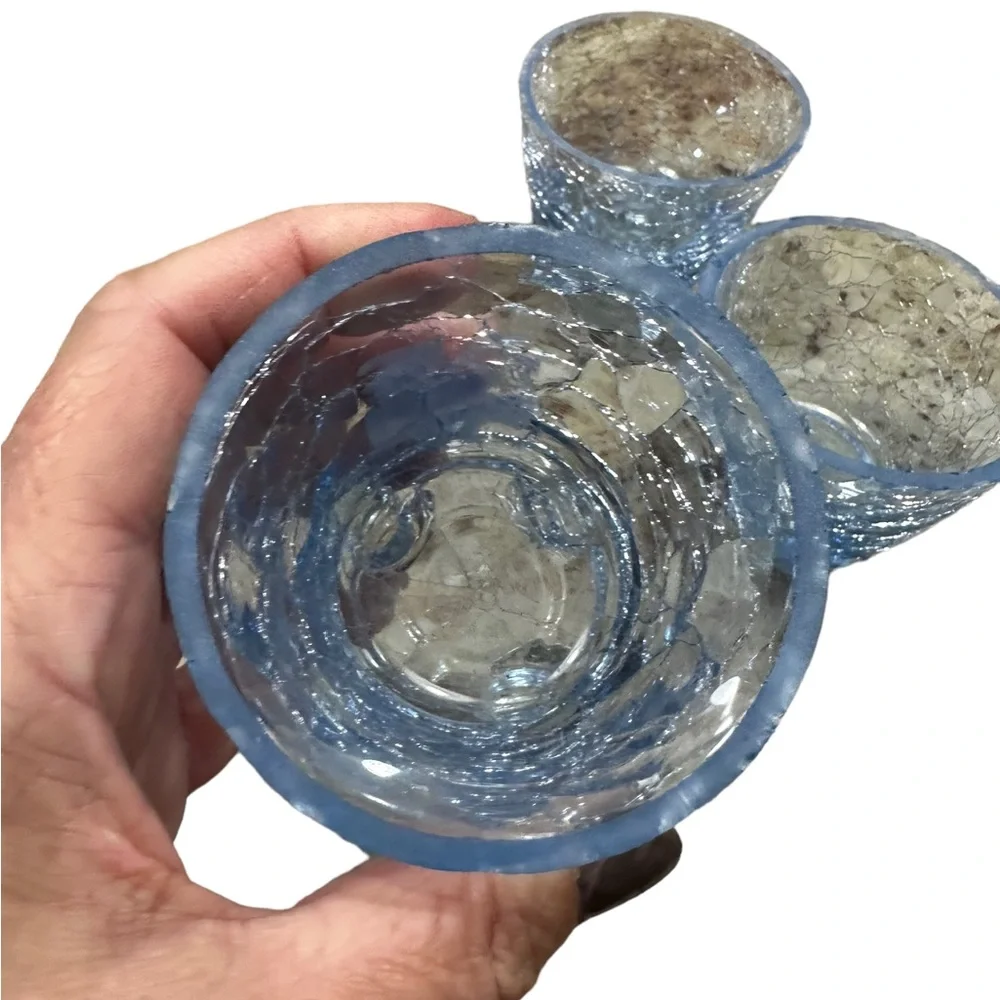 Blue Crackle Glass Votive Candle Holders